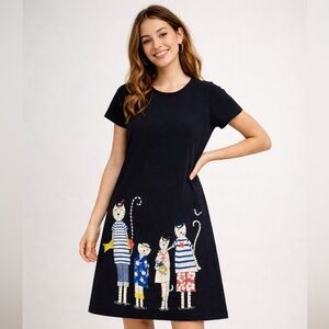 Cite vintage 90s sailor cat sweatshirt midi dress size small seaside USA July 4